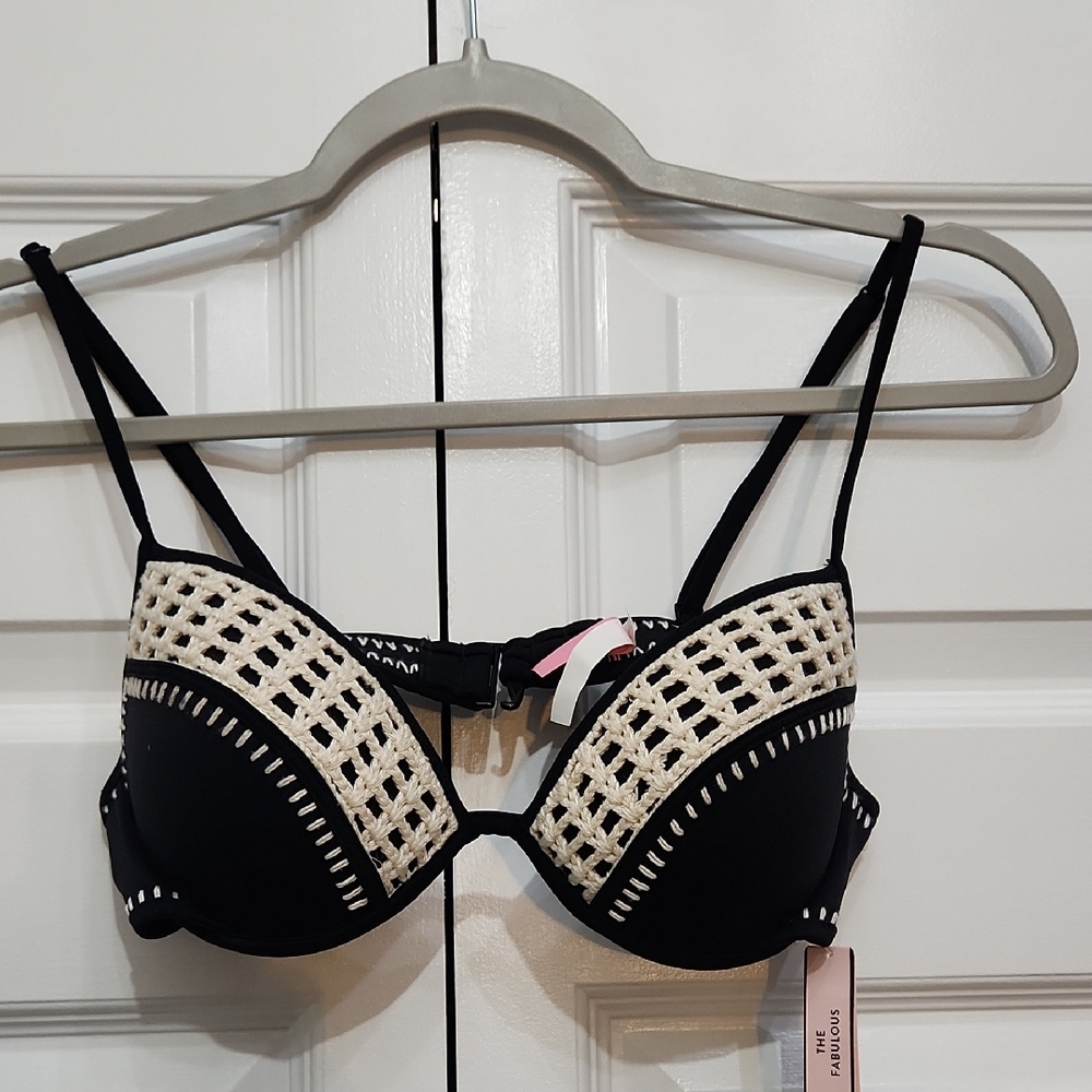Black and Cream Women's Victoria Secret Swim Top
